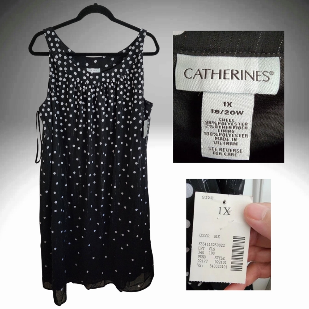 Catherines shimmery flowy slip dress, polka dots with silver threads, sz 1X